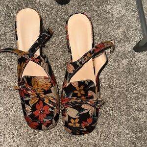 Black Floral  slip on square wedge like heel